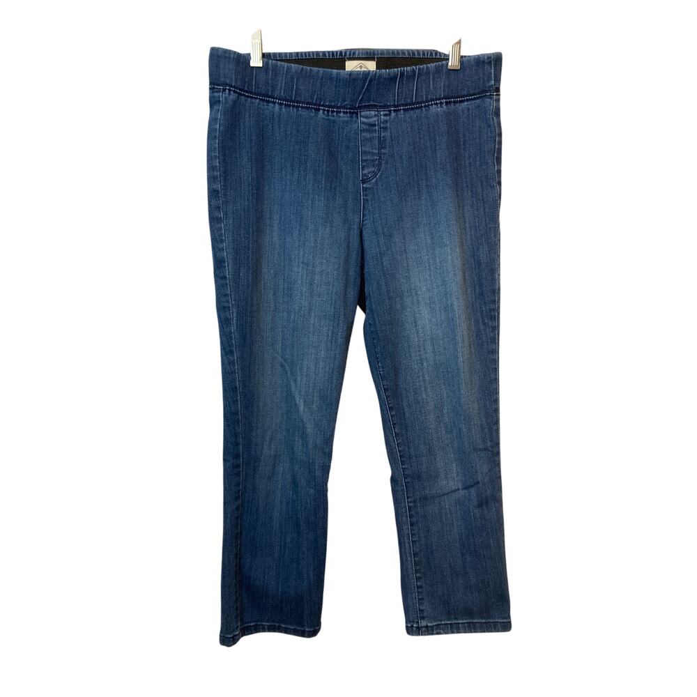 St Johns Bay Blue Denim Pull On Elastic Straight High Rise Pants Jeans Medium